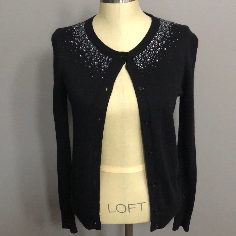 LOFT black jeweled  cardigan sz S